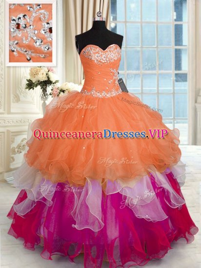 Cheap Multi-color Ball Gowns Organza Sweetheart Sleeveless Beading and Ruffled Layers Floor Length Lace Up 15th Birthday Dress - Click Image to Close