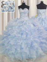 Fantastic Light Blue Sleeveless Beading and Ruffles Floor Length 15 Quinceanera Dress