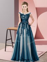 Most Popular Navy Blue Zipper Dama Dress Beading and Lace Sleeveless Floor Length(SKU BMT0378-11BIZ)