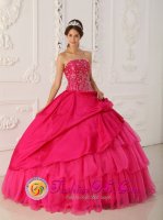 Evansville Indiana/IN Beading Lovely Hot Pink Quinceanera Dress For Strapless Organza and Taffeta Ball Gown