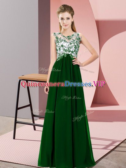 Sleeveless Floor Length Beading and Appliques Zipper Quinceanera Court Dresses with Dark Green - Click Image to Close