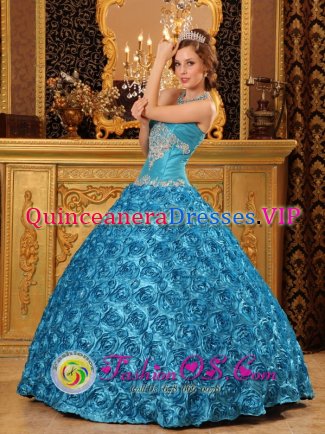 Placitas New mexico /NM Classical Teal Sweetheart Quinceanera Dress For Appliques With Rolling Flowers Ball Gown