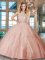 Popular Floor Length Pink Quince Ball Gowns Halter Top Sleeveless Backless