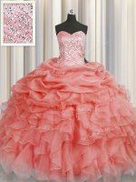 Artistic Watermelon Red Quince Ball Gowns Military Ball and Sweet 16 and Quinceanera with Beading and Ruffles Sweetheart Sleeveless Lace Up(SKU PSSW0437-17BIZ)