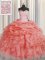 Artistic Watermelon Red Quince Ball Gowns Military Ball and Sweet 16 and Quinceanera with Beading and Ruffles Sweetheart Sleeveless Lace Up