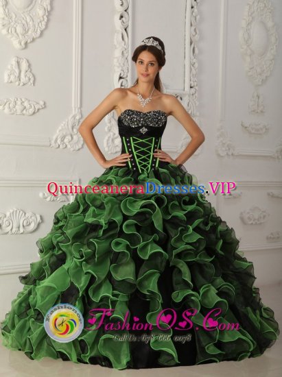 Opulence Green and Black Beaded Decorate Bust Ruffles Layered For Sweetheart Quinceanera Dress in Newport News Virginia/VA - Click Image to Close