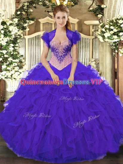 Vintage Organza Sweetheart Sleeveless Lace Up Beading and Ruffles 15 Quinceanera Dress in Purple - Click Image to Close