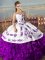 Flare White And Purple Organza Lace Up Sweet 16 Dresses Sleeveless Floor Length Embroidery and Ruffles