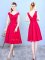 Artistic Red Cap Sleeves Satin Zipper Dama Dress for Quinceanera for Wedding Party