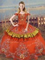 Vintage Ball Gowns Quinceanera Gown Rust Red Off The Shoulder Satin and Organza Sleeveless Floor Length Lace Up(SKU PSSW1158MT-8BIZ)