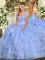 Perfect Floor Length Light Blue Quinceanera Gown Strapless Sleeveless Lace Up