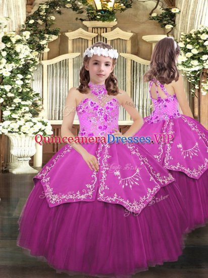 Lilac Sleeveless Embroidery Floor Length Child Pageant Dress - Click Image to Close