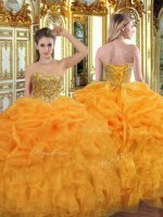 Orange Ball Gowns Beading and Ruffles Quinceanera Dress Lace Up Organza Sleeveless Floor Length