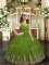 Sleeveless Floor Length Appliques Zipper Pageant Dress Wholesale with Olive Green