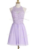 Sophisticated Lavender Lace Up Halter Top Lace Court Dresses for Sweet 16 Chiffon Sleeveless