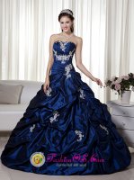 Truth or Consequences New mexico /NM Remarkable A-line Navy Blue Quinceanera Dress With Appliques and Pick-ups Sweetheart