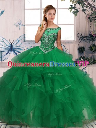 Exquisite Beading and Ruffles Quinceanera Gown Green Zipper Sleeveless Floor Length