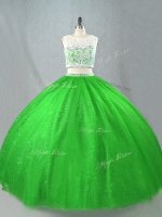 Graceful Green Zipper Quinceanera Dress Beading Sleeveless Floor Length