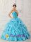 Westminster Maryland/MD Peach Springs Beading and Ruched Bodice For Classical Sky Blue Sweetheart Quinceanera Dress With Ruffles Layered