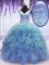 Sleeveless Organza Floor Length Lace Up 15th Birthday Dress in Blue with Beading and Embroidery and Ruffles