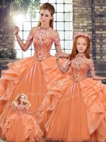 Clearance Halter Top Sleeveless Organza Sweet 16 Dresses Beading and Ruffles Lace Up