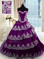 Pretty Purple Sweetheart Neckline Beading and Appliques and Ruffled Layers 15 Quinceanera Dress Sleeveless Lace Up
