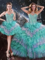 Sleeveless Beading and Ruffled Layers Lace Up Sweet 16 Dresses