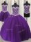 Custom Designed Three Piece Eggplant Purple Vestidos de Quinceanera Military Ball and Sweet 16 and Quinceanera with Beading and Sequins Sweetheart Sleeveless Lace Up