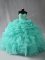 Fantastic Aqua Blue Organza Lace Up Sweetheart Sleeveless Floor Length Quinceanera Dresses Beading and Ruffles and Pick Ups