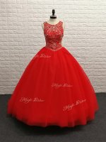 Fantastic Red Sleeveless Beading Zipper Quinceanera Gowns