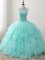 Elegant Apple Green Organza Lace Up Sweet 16 Dress Sleeveless Floor Length Beading and Ruffles
