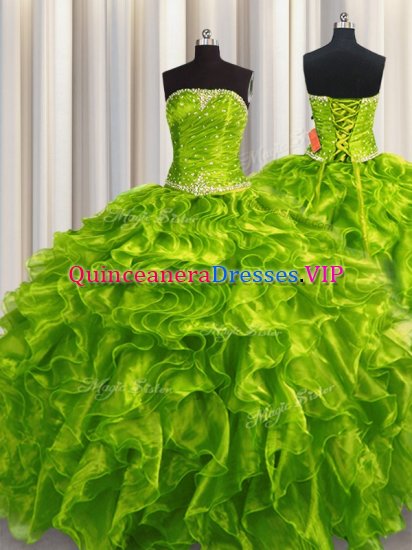 Discount Olive Green Sleeveless Beading and Ruffles Floor Length Quinceanera Gown - Click Image to Close
