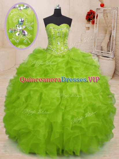 Nice Beading and Ruffles Ball Gown Prom Dress Yellow Green Lace Up Sleeveless Floor Length - Click Image to Close