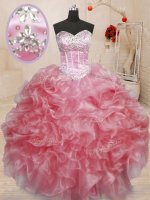 Sleeveless Organza Floor Length Lace Up Sweet 16 Quinceanera Dress in Baby Pink with Beading
