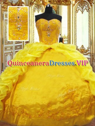 Chic Gold Sleeveless Brush Train Beading and Embroidery and Pick Ups Vestidos de Quinceanera