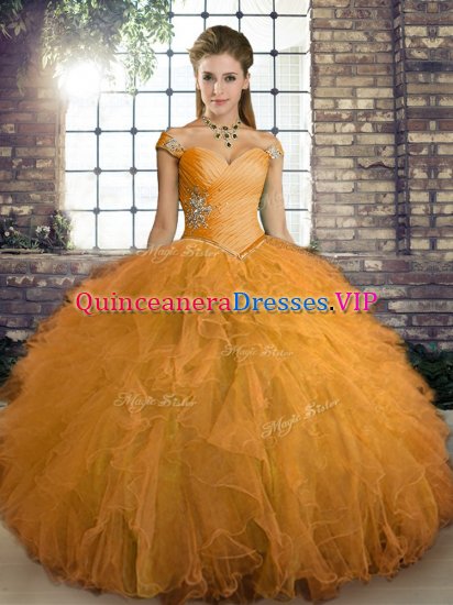Custom Designed Floor Length Ball Gowns Sleeveless Orange Ball Gown Prom Dress Lace Up - Click Image to Close