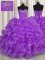 Colorful Floor Length Purple Quince Ball Gowns Organza Sleeveless Beading and Ruffles