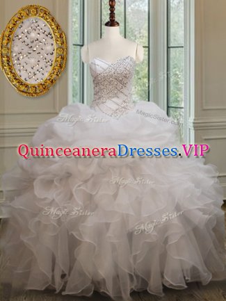 Sweetheart Sleeveless Organza Sweet 16 Dress Beading and Ruffles and Pick Ups Lace Up
