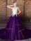 Beautiful Dark Purple Scoop Lace Up Lace and Appliques 15th Birthday Dress Court Train Sleeveless