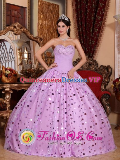 Nagua Dominican Republic Tulle Sweetheart Lavender Stylish Quinceanera Dress With Sequins - Click Image to Close