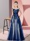 Scoop Sleeveless Vestidos de Damas Floor Length Beading and Lace Navy Blue Tulle