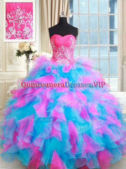 Multi-color Organza Zipper 15 Quinceanera Dress Sleeveless Floor Length Beading and Ruffles - Click Image to Close