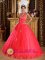 Chama New mexico /NM Gorgeous Halter Tulle Ball Gown Coral Red Quinceanera Gowns With delicate Appliques