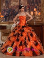 Roswell New mexico /NM Beautiful Orange taffeta and multi-color organza Strapless Quinceanera Dress(SKU QDZY460-FBIZ)
