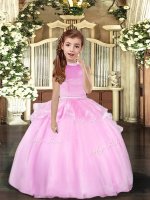 Halter Top Sleeveless Kids Formal Wear Floor Length Beading Lilac Organza