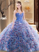 Dynamic Multi-color Ball Gowns Embroidery and Ruffles Quinceanera Gown Lace Up Fabric With Rolling Flowers Sleeveless With Train