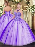 Glorious Tulle Sweetheart Sleeveless Lace Up Appliques Quinceanera Dresses in Lavender