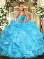Fabulous Straps Sleeveless Lace Up Quinceanera Dress Aqua Blue Organza(SKU SJQDDT1391002-2BIZ)