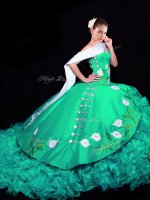 Turquoise Military Ball Dresses For Women Military Ball and Sweet 16 and Quinceanera with Embroidery and Ruffles Sweetheart Sleeveless Brush Train Lace Up(SKU XBQD039-15BIZ)