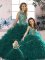 Customized Organza Scoop Sleeveless Lace Up Beading and Ruffles Ball Gown Prom Dress in Peacock Green
